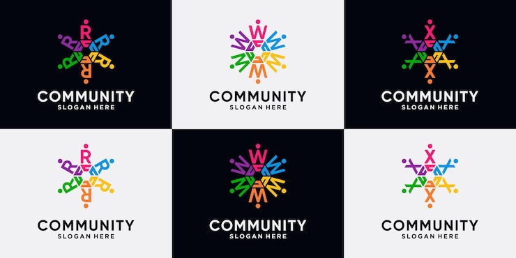 Vettore imposta il pacchetto della lettera iniziale del design del logo della comunità r, w, x con un concetto creativo.