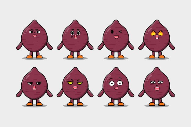 Imposta kawaii Patata dolce personaggio dei cartoni animati espressioni diverse faccia del fumetto illustrazione vettoriale