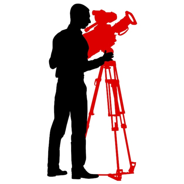 Impostare cameraman con videocamera Sagome su sfondo bianco