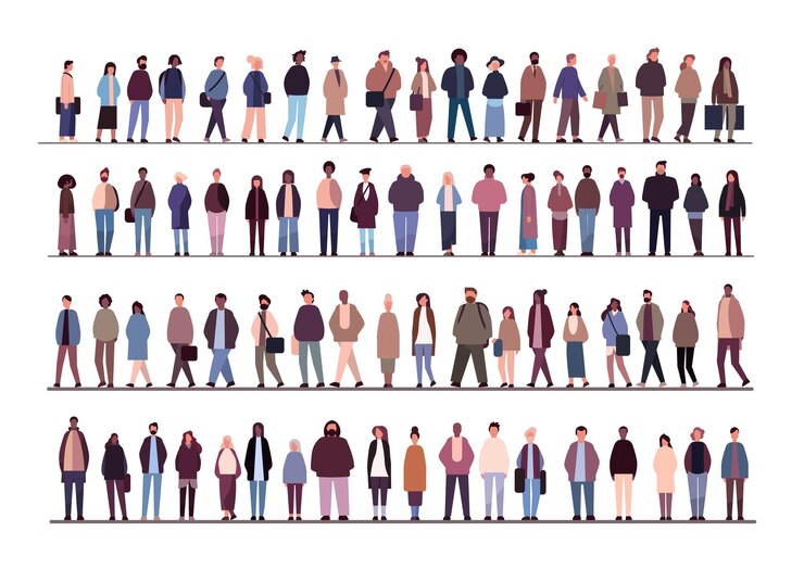 Vettore impostare gruppo di persone multietniche mix gara uomini donne folla in abiti casual in piedi insieme diversità multiculturalismo