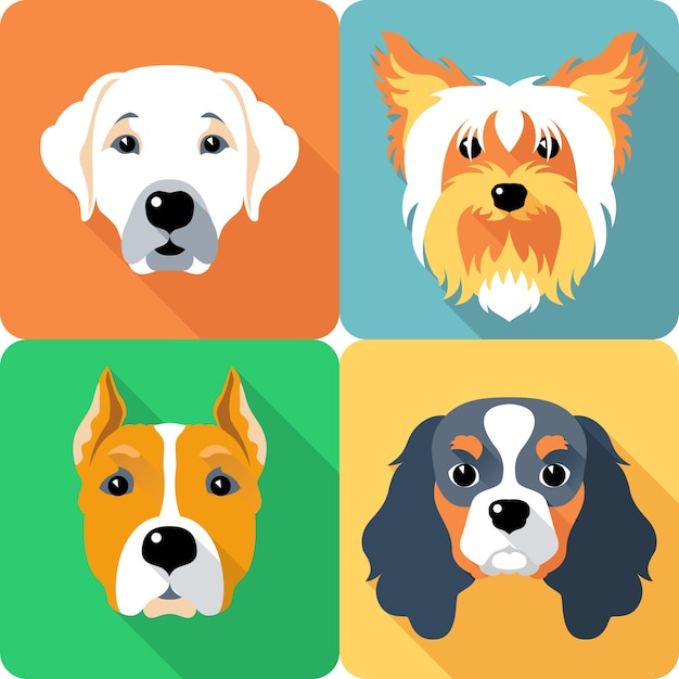 Impostare icona design piatto cani di razza diversa