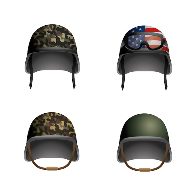 Impostare il casco militare con occhiali e bandiera usa