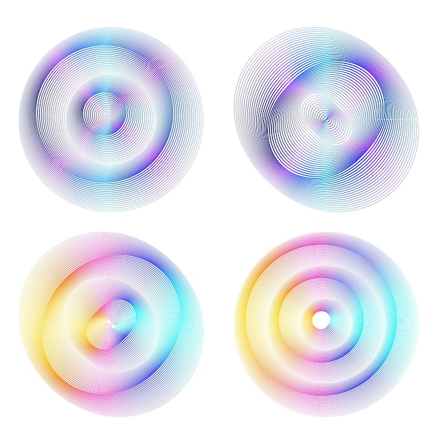Impostare il cerchio dell'elemento di design Colori vettoriali audaci isolati anello dorato da Strisce ondulate bagliore astratto di molti vortici scintillanti creati utilizzando l'illustrazione vettoriale dello strumento di fusione EPS10 per la presentazione