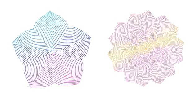 Impostare il cerchio dell'elemento di design Colori vettoriali audaci isolati anello dorato da Strisce ondulate bagliore astratto di molti vortici scintillanti creati utilizzando l'illustrazione vettoriale dello strumento di fusione EPS10 per la presentazione