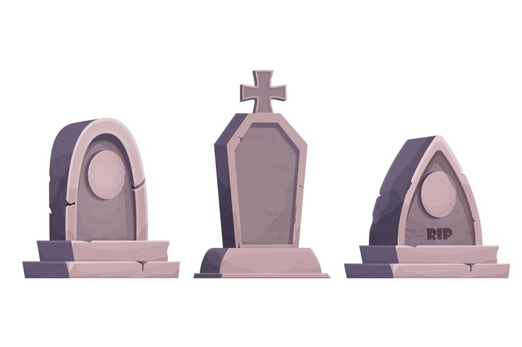 Vettore impostare il memoriale della tomba di pietra in stile cartone animato isolato su bianco