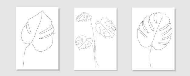 Impostare il vettore foglia di monstera in una linea continua disegnando in stile minimalista Foglia tropicale