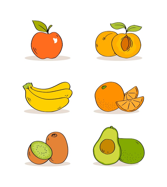 Impostare illustrazioni di frutta su sfondo bianco