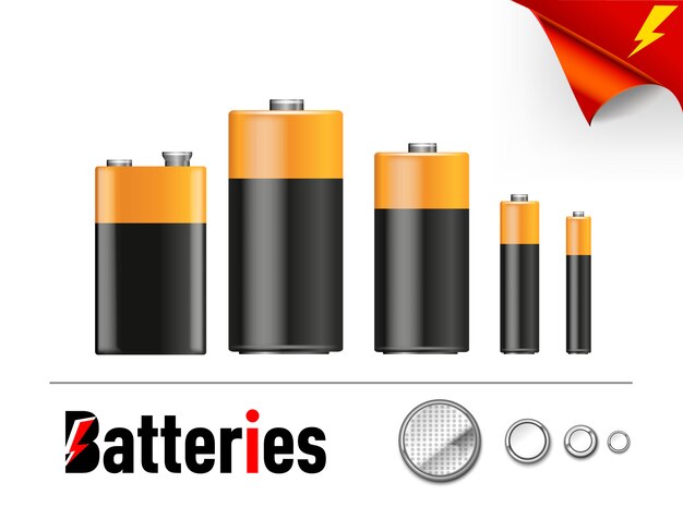 Impostare indicatori di livello della batteria di dimensioni diverse. icone dell'illustrazione