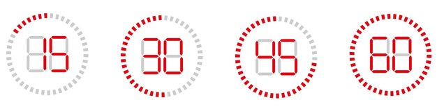 Impostare l'icona dell'orologio con un display digitale Timer digitali isolati su sfondo trasparente Illustrazione vettorialeEPS 10