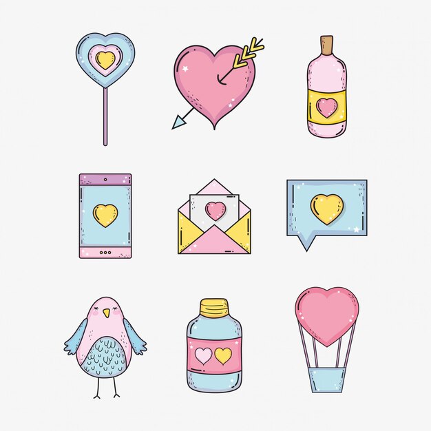 Impostare la decorazione del giorno di San Valentino per la celebrazione