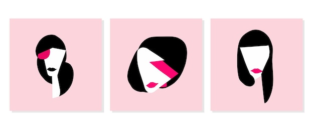 Impostare la grafica di design di forme creative con forme geometriche astratto viso geometrico minimalismo ragazza o donna silhouette cubismo