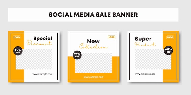 Impostare la raccolta di modello di banner quadrato minimo modificabile Sfondo di colore di sfondo nero e giallo per post sui social media e annunci su internet web Promozione della vendita di moda Illustrazione vettoriale