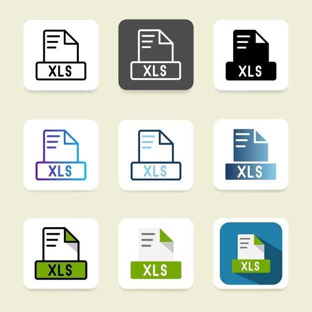 Impostare le icone dei file del documento xls simbolo del formato di file del foglio di calcolo con un design semplice ed elegante
