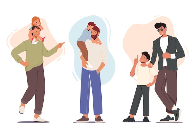 Impostare padri felici con figli, legame, amore. Personaggi della famiglia Papà, figli o figlie trascorrono del tempo insieme, divertendosi