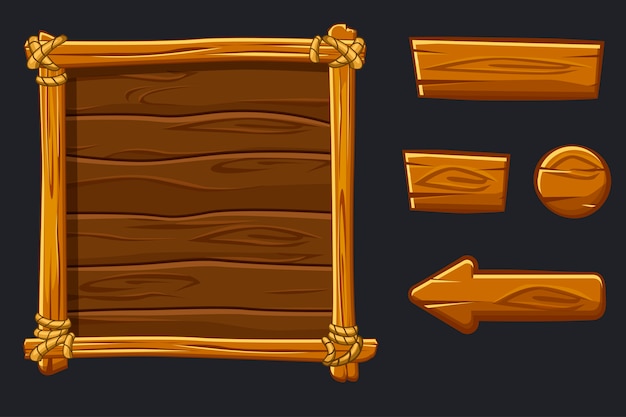 impostare risorse di legno dei cartoni animati, interfaccia e pulsanti per il gioco dell'interfaccia utente