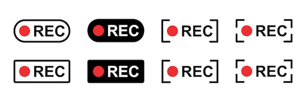 Impostazione dell'icona del vettore di registrazione Camera frame video simbolo di registrazione rosso