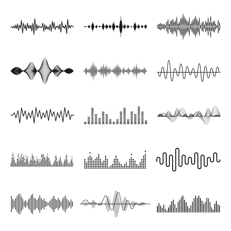 Vettore impostazione delle icone delle onde sonore impostazione della icona della registrazione vocale illustrazione vettoriale