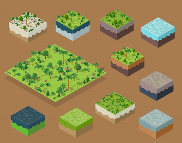 Imposti gli elementi isometrici della natura della foresta degli alberi 3d