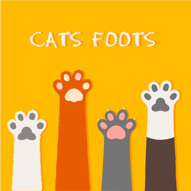 Impronte a disegno piatto di gatto vettoriale carta da parati a piedi di gatto caricaturistico illustrazione vettoriale
