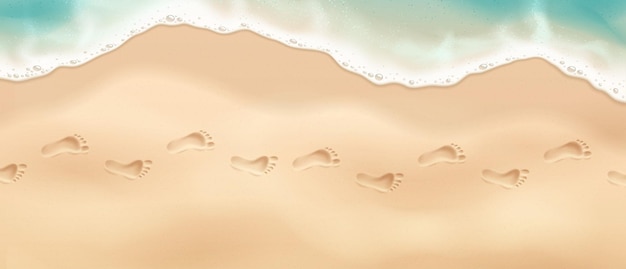 Impronte sulla spiaggia di sabbia con le onde dell'oceano