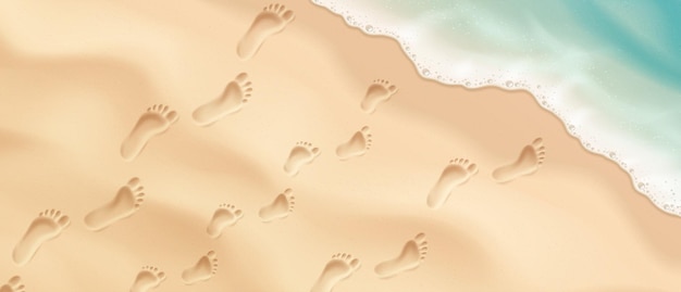 Impronte sulla spiaggia di sabbia con le onde