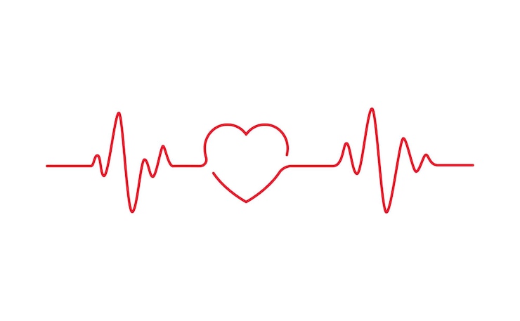 Vettore impulso di battito cardiaco di concetto con stile di contorno del cuore con illustrazione vettoriale di corsa modificabile isolata