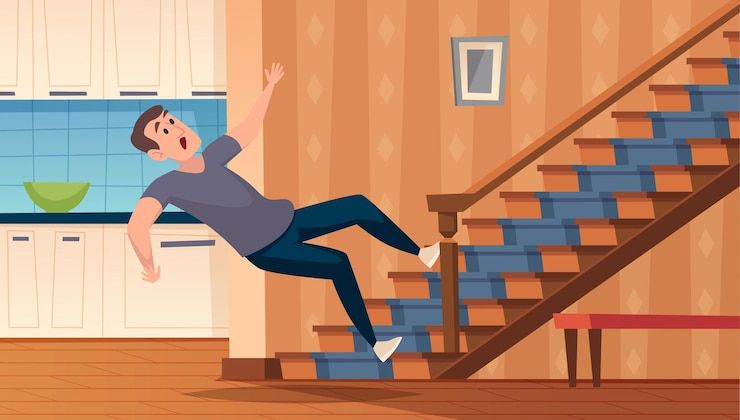 Vettore incidenti domestici situazione degli infortuni domestici attenzione danneggiata sfondo concettuale esatta illustrazione vettoriale rischio pericoloso di incidenti in casa