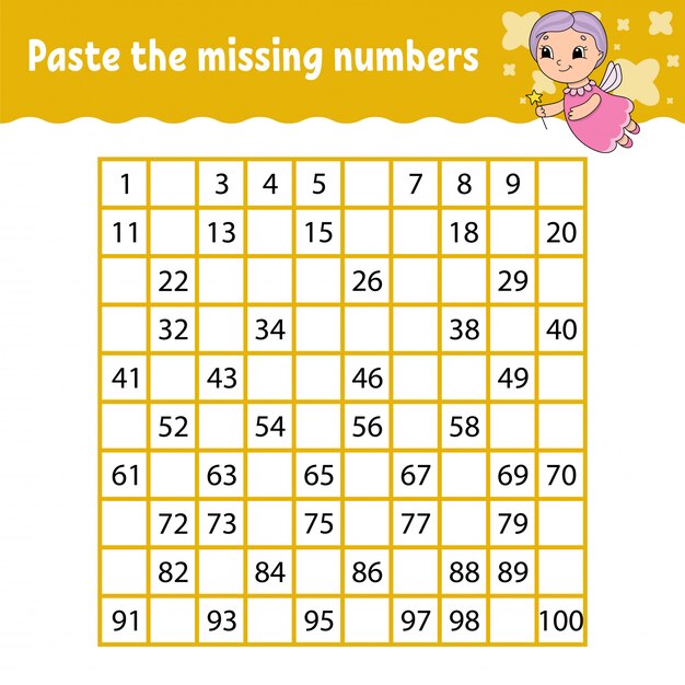 Incolla i numeri mancanti Esercizio di scrittura a mano. Numeri di apprendimento per bambini.