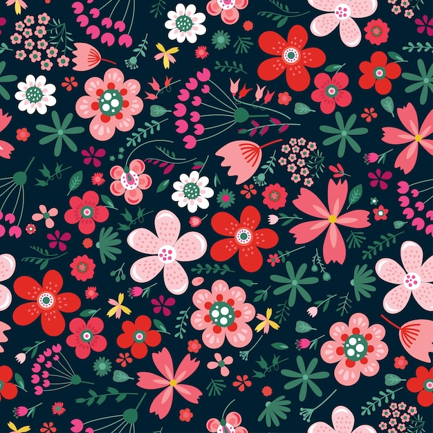 Incredibile motivo floreale vettoriale senza cuciture di fiori