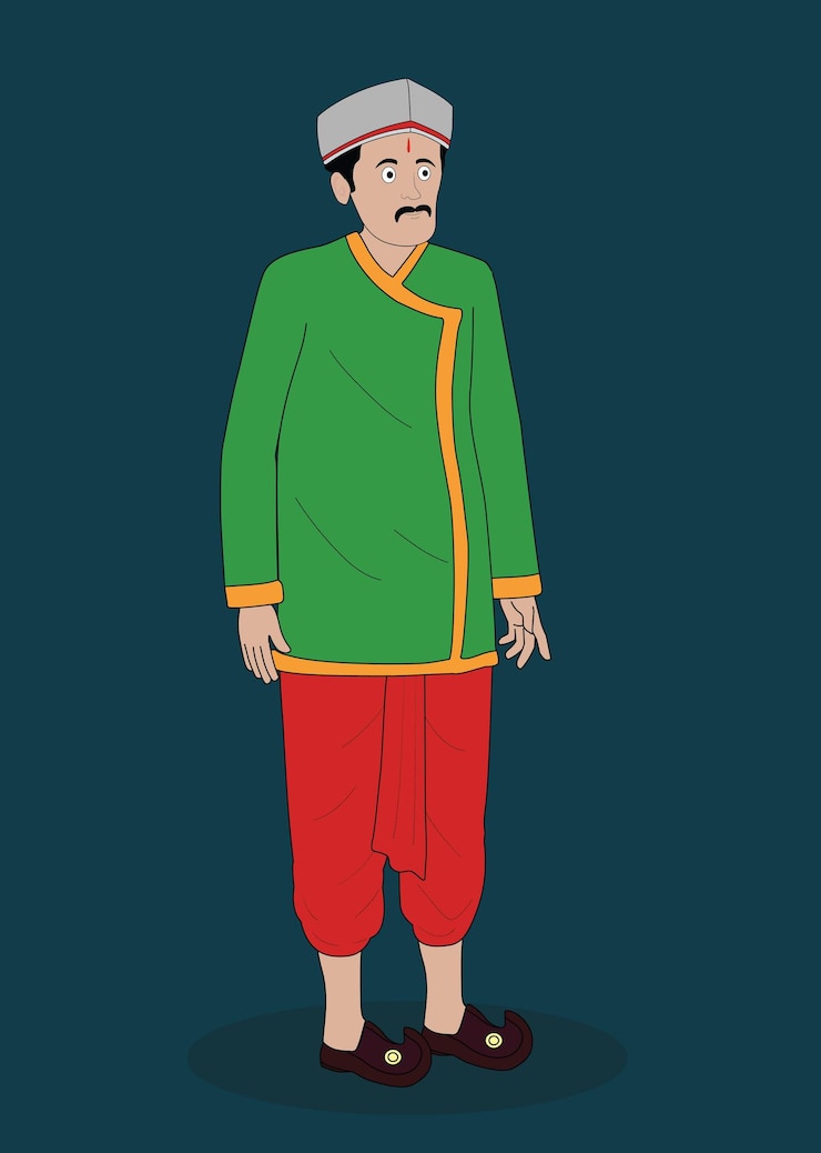 Vettore indiano villaggio uomini ricchi mukhiya tre quarti vista character design