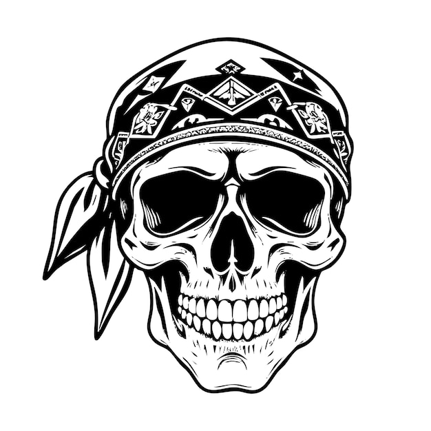 indossare il cranio bandana incisione contorno bianco e nero imitazione della lavagna da graffio