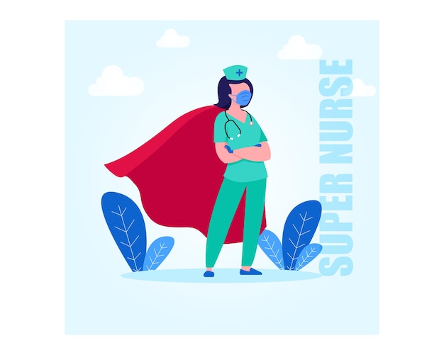 Infermiera personaggio supereroe femminile illustrazione vettoriale del mantello