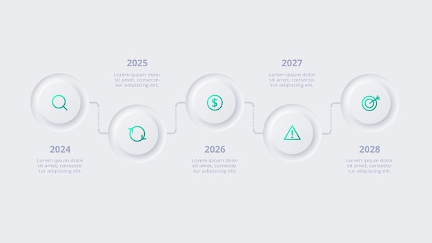 Infografica a diagramma di flusso neomorfo Concetto creativo per l'infografica con 5 opzioni