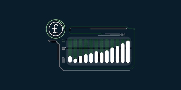 Infografica astratta dell'aumento del tasso di cambio della sterlina inglese