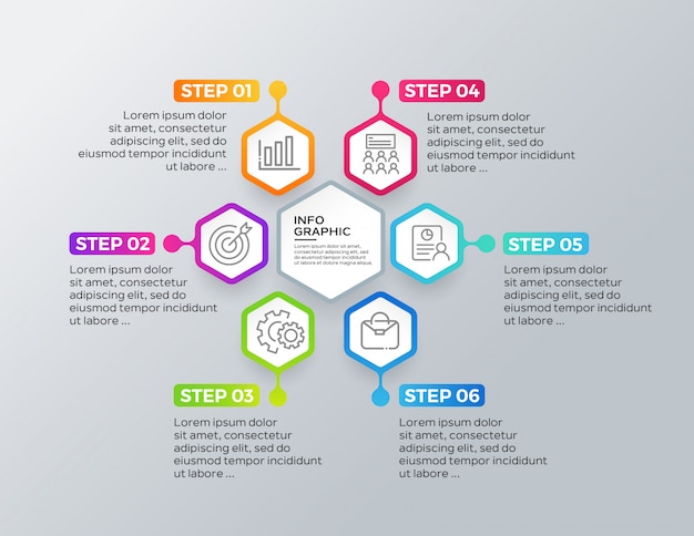 Infografica aziendale con 6 passaggi