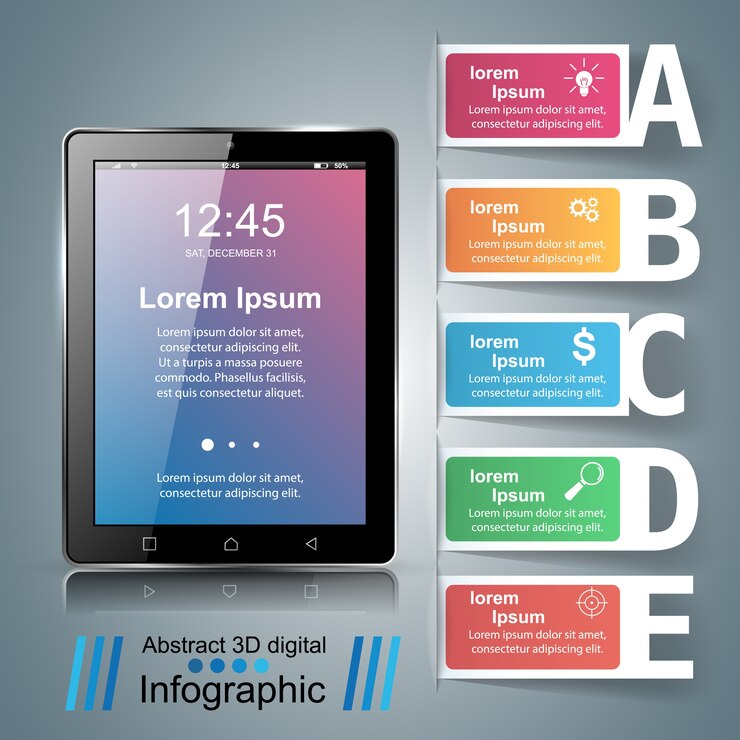 Vettore infografica aziendale. tablet, icona gadget digitale.