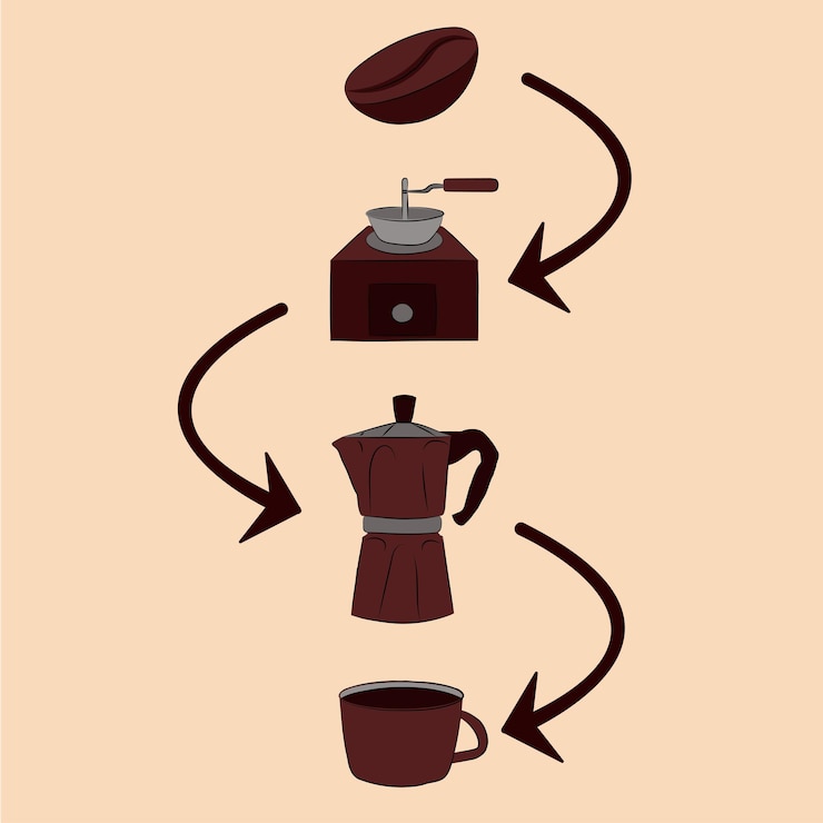 Vettore infografica del processo di preparazione del caffè