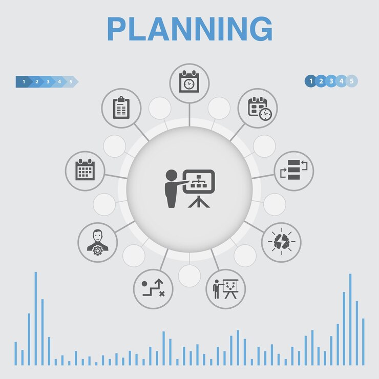 Vettore infografica di pianificazione con icone. contiene icone come calendario, programma, orario, piano d'azione