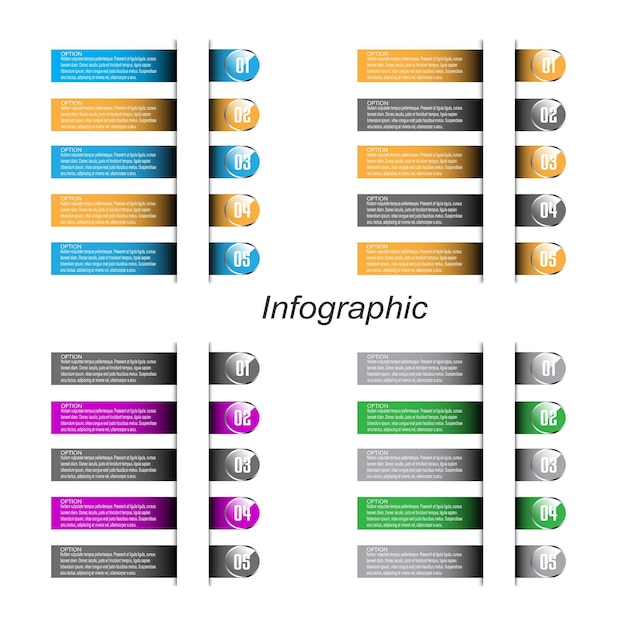 Infografica di raccolta con passaggi e opzioni, banner per il design aziendale e modello di sito web