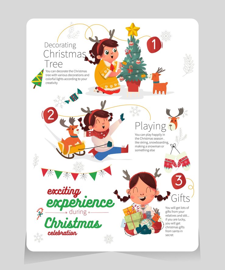 Infografica emozionante esperienza durante la celebrazione di natale con l'illustrazione di una ragazza carina