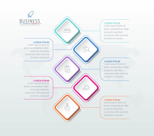 Infografica illustrazione vettoriale modello di progettazione informazioni di marketing con 5 opzioni o passaggi