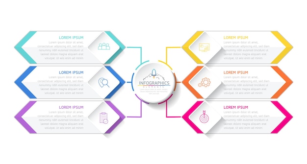 Infografica illustrazione vettoriale modello di progettazione informazioni di marketing con 6 opzioni o passaggi