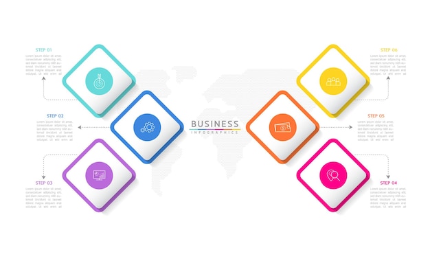 Infografica illustrazione vettoriale modello di progettazione informazioni di marketing con 6 opzioni o passaggi
