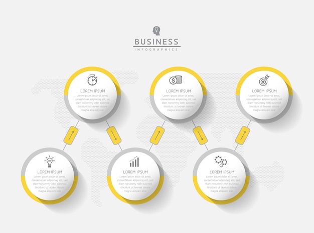 Infografica illustrazione vettoriale modello di progettazione informazioni di marketing con 6 opzioni o passaggi