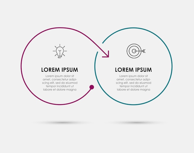 Infografica modello di business di design sottile linea con 2 opzioni o passaggi