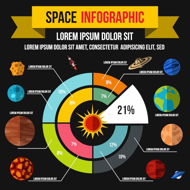 Infografica spaziale in stile piatto per qualsiasi design