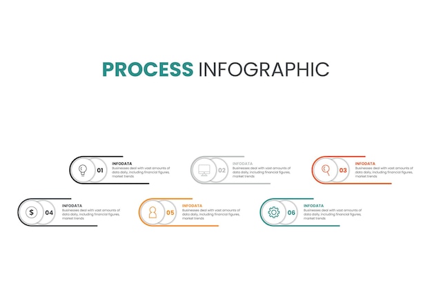 Infografica vettoriale dal design sottile con icone e 6 opzioni o passaggi Infografiche per le aziende