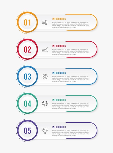 Infografiche di linea temporale con 5 passaggi o opzioni per le presentazioni dei processi diagramma di flusso di lavoro diagramma