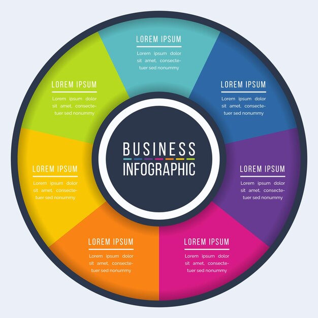 Infographic colorful design 7 Steps oggetti elementi o opzioni cerchio infographic template info