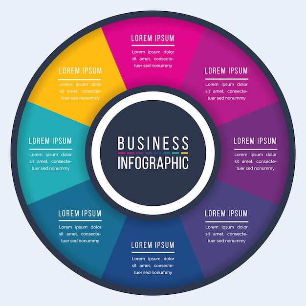 Infographic colorful design 8 passi oggetti elementi o opzioni cerchio infographic template design